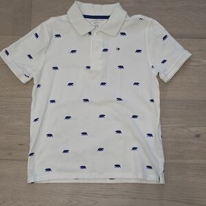 Tommy Hilfiger White Polo with Navy Bear Print L 12-14